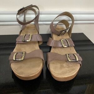 Dansko Burnished Taupe Buckle Strap Comfort Sandals